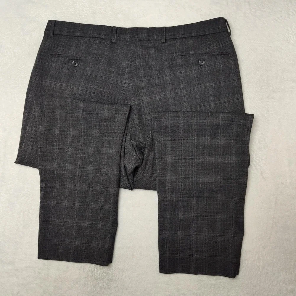 Ballin Pants Mens 38x32 Gray Plaid Dress Slim Tapered Microfiber Flat Stretch‎